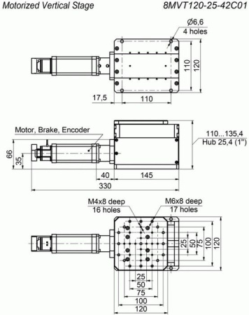 Транслятор моторизованный вертикальный линейный Standa 8MVT120-25-42C01