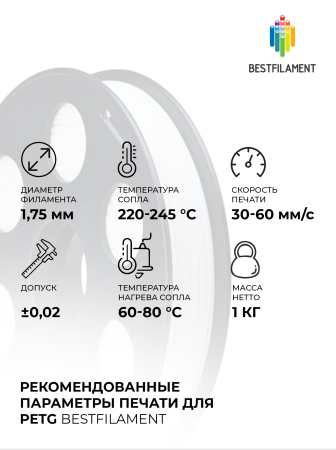 Черный PETG пластик Bestfilament для 3D-принтеров 1 кг (1,75 мм)