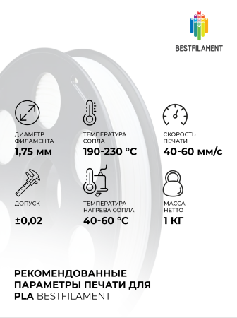 Белый PLA пластик Bestfilament для 3D-принтеров 1 кг (1,75 мм)