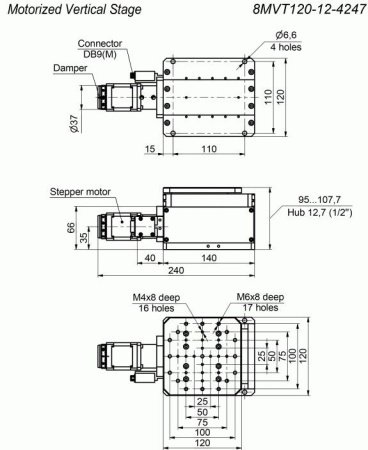 Транслятор моторизованный вертикальный линейный Standa 8MVT120-12-4247