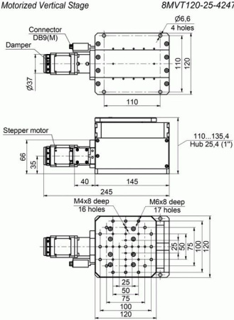 Транслятор моторизованный вертикальный линейный Standa 8MVT120-25-4247 Транслятор моторизованный вертикальный линейный Standa 8MVT120-25-4247